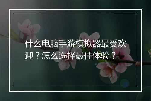 什么电脑手游模拟器最受欢迎？怎么选择最佳体验？