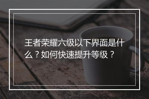 王者荣耀六级以下界面是什么?如何快速提升等级?