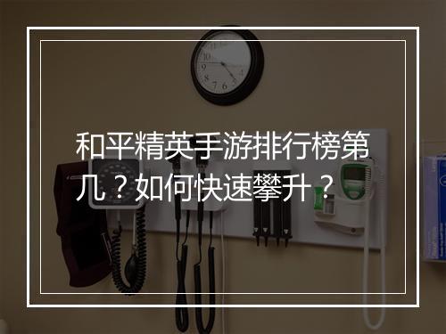 和平精英手游排行榜第几?如何快速攀升?
