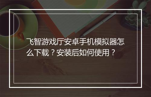 飞智游戏厅安卓手机模拟器怎么下载?安装后如何使用?