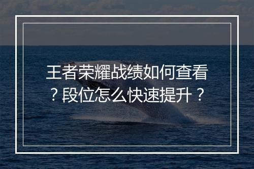 王者荣耀战绩如何查看?段位怎么快速提升?