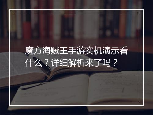 魔方海贼王手游实机演示看什么？详细解析来了吗？