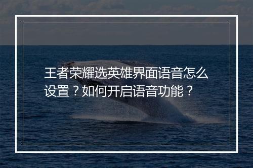 王者荣耀选英雄界面语音怎么设置？如何开启语音功能？