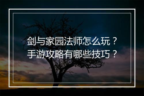 剑与家园法师怎么玩?手游攻略有哪些技巧?