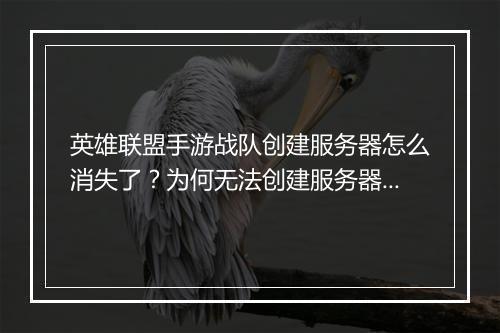 英雄联盟手游战队创建服务器怎么消失了?为何无法创建服务器了?