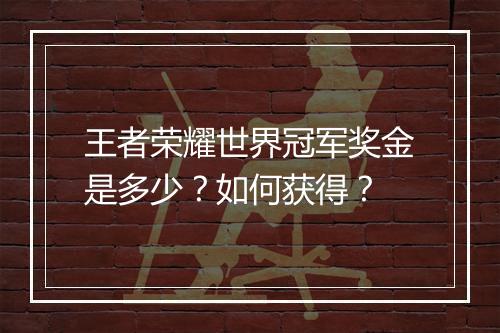 王者荣耀世界冠军奖金是多少?如何获得?