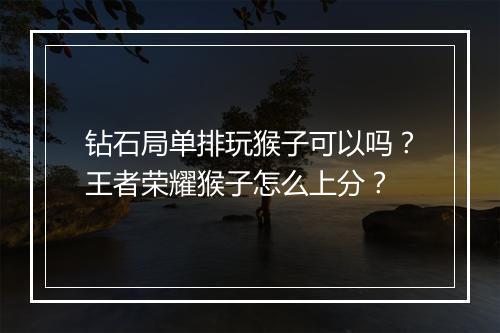 钻石局单排玩猴子可以吗？王者荣耀猴子怎么上分？