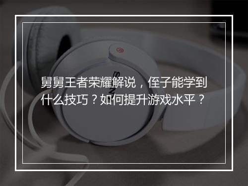 舅舅王者荣耀解说，侄子能学到什么技巧？如何提升游戏水平？