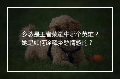 乡愁是王者荣耀中哪个英雄?她是如何诠释乡愁情感的?
