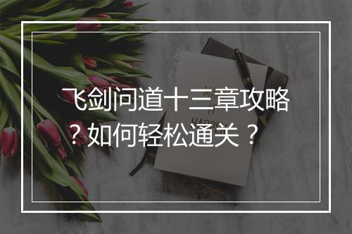飞剑问道十三章攻略？如何轻松通关？