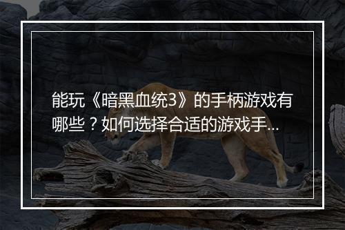 能玩《暗黑血统3》的手柄游戏有哪些？如何选择合适的游戏手柄？