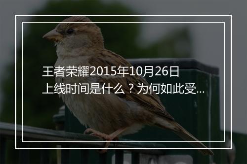 王者荣耀2015年10月26日上线时间是什么?为何如此受欢迎?