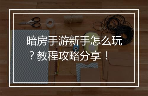 暗房手游新手怎么玩?教程攻略分享!