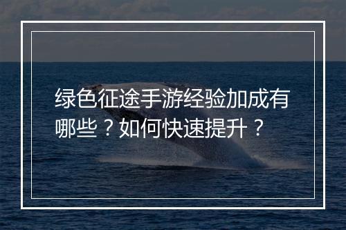 绿色征途手游经验加成有哪些?如何快速提升?