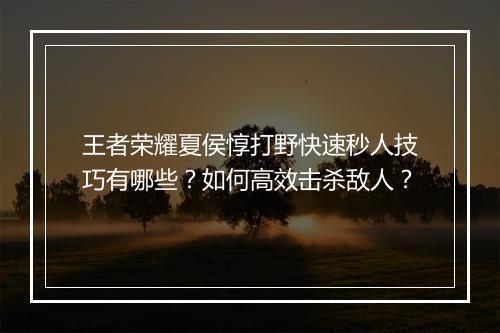 王者荣耀夏侯惇打野快速秒人技巧有哪些?如何高效击杀敌人?