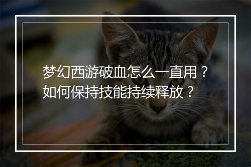 梦幻西游破血怎么一直用？如何保持技能持续释放？