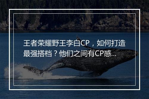 王者荣耀野王李白CP,如何打造最强搭档?他们之间有CP感吗?