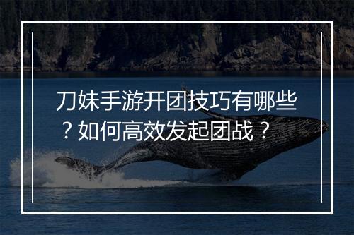 刀妹手游开团技巧有哪些?如何高效发起团战?