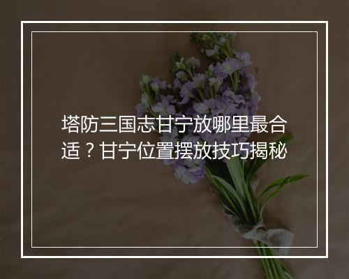 塔防三国志甘宁放哪里最合适?甘宁位置摆放技巧揭秘