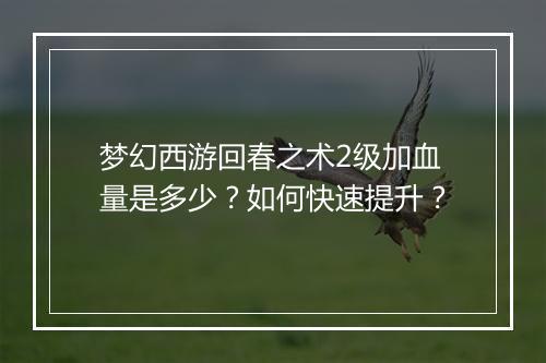 梦幻西游回春之术2级加血量是多少?如何快速提升?