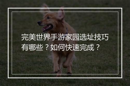 完美世界手游家园选址技巧有哪些?如何快速完成?