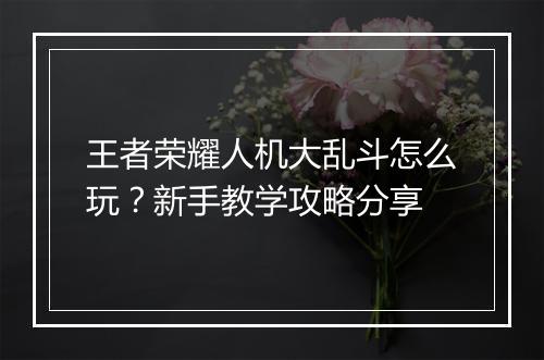 王者荣耀人机大乱斗怎么玩?新手教学攻略分享