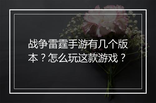 战争雷霆手游有几个版本?怎么玩这款游戏?