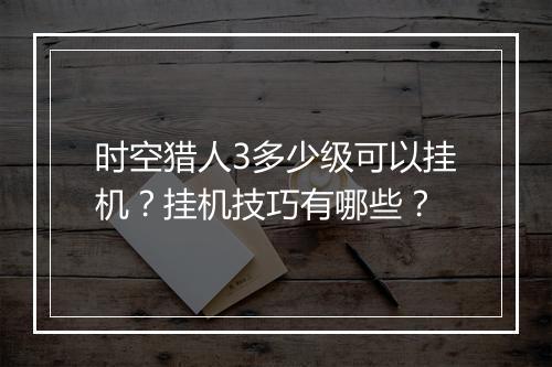 时空猎人3多少级可以挂机？挂机技巧有哪些？