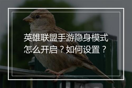 英雄联盟手游隐身模式怎么开启？如何设置？