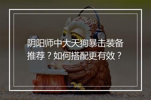 阴阳师中大天狗暴击装备推荐？如何搭配更有效？