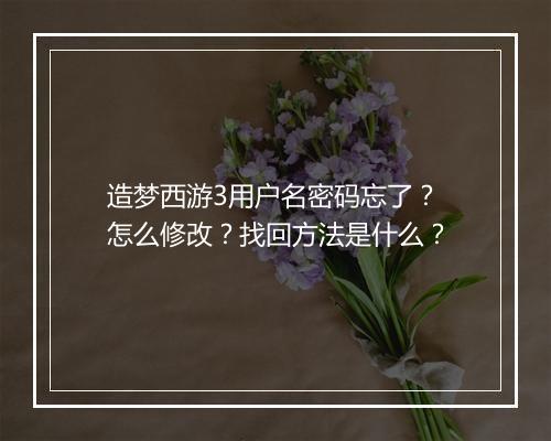 造梦西游3用户名密码忘了？怎么修改？找回方法是什么？