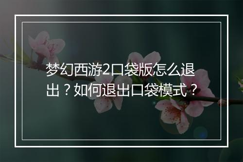 梦幻西游2口袋版怎么退出？如何退出口袋模式？