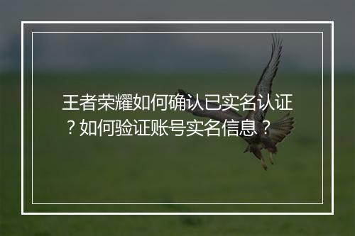 王者荣耀如何确认已实名认证？如何验证账号实名信息？