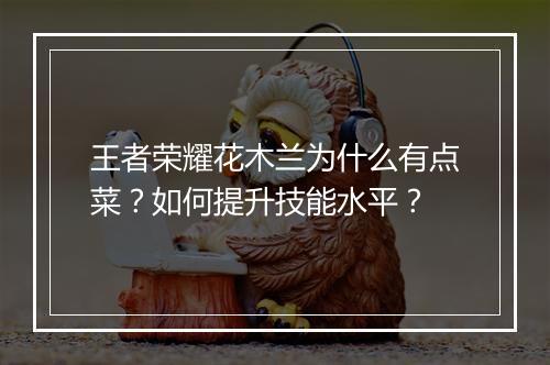 王者荣耀花木兰为什么有点菜？如何提升技能水平？