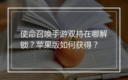 使命召唤手游双持在哪解锁？苹果版如何获得？