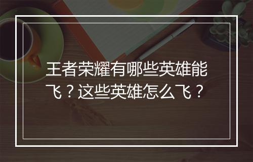 王者荣耀有哪些英雄能飞？这些英雄怎么飞？