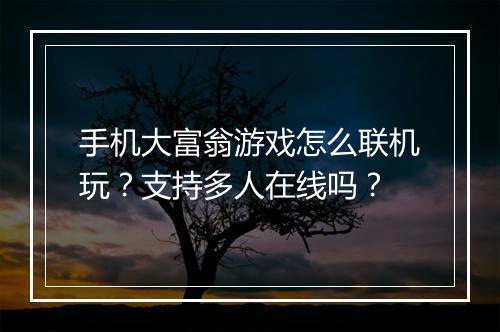 手机大富翁游戏怎么联机玩？支持多人在线吗？