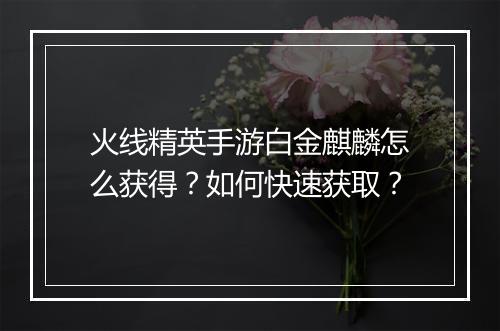火线精英手游白金麒麟怎么获得？如何快速获取？