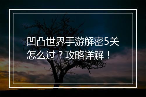 凹凸世界手游解密5关怎么过？攻略详解！