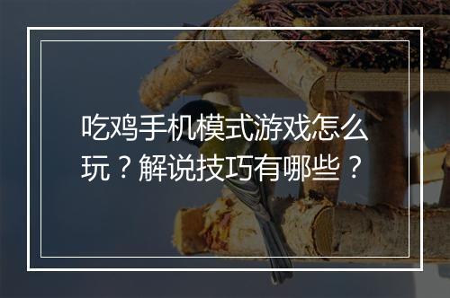 吃鸡手机模式游戏怎么玩？解说技巧有哪些？