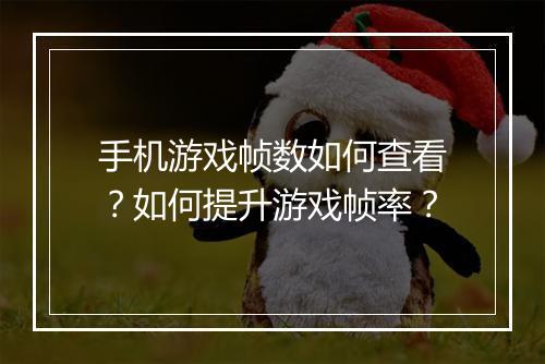 手机游戏帧数如何查看？如何提升游戏帧率？