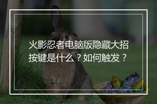 火影忍者电脑版隐藏大招按键是什么？如何触发？