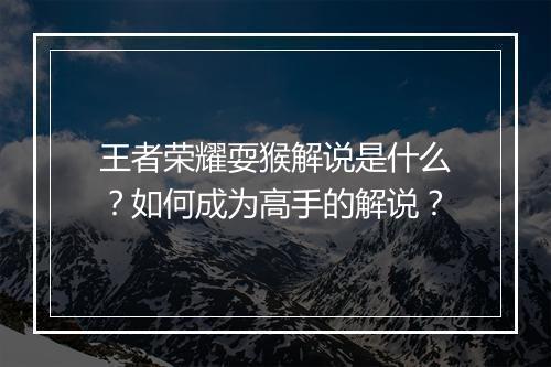 王者荣耀耍猴解说是什么?如何成为高手的解说?