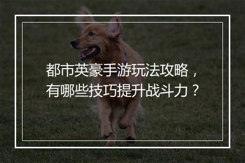 都市英豪手游玩法攻略,有哪些技巧提升战斗力?