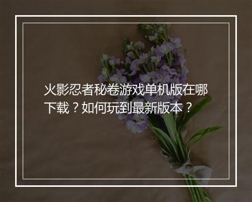 火影忍者秘卷游戏单机版在哪下载?如何玩到最新版本?