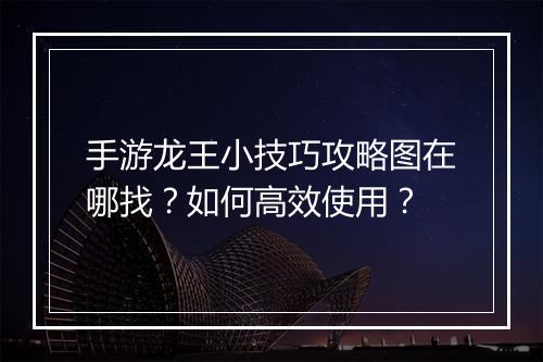 手游龙王小技巧攻略图在哪找?如何高效使用?