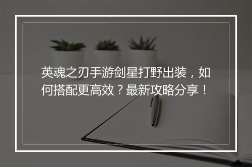 英魂之刃手游剑星打野出装,如何搭配更高效?最新攻略分享!