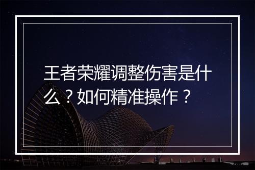 王者荣耀调整伤害是什么?如何精准操作?