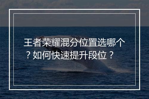 王者荣耀混分位置选哪个？如何快速提升段位？