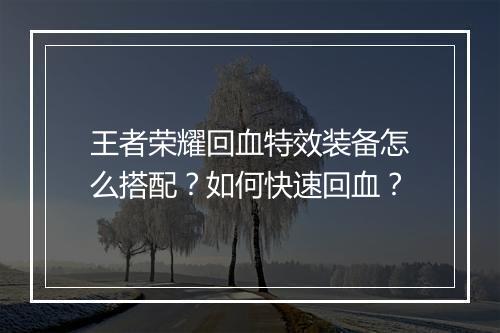 王者荣耀回血特效装备怎么搭配?如何快速回血?